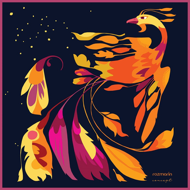 FIRE BIRD silk scarf 120 cm